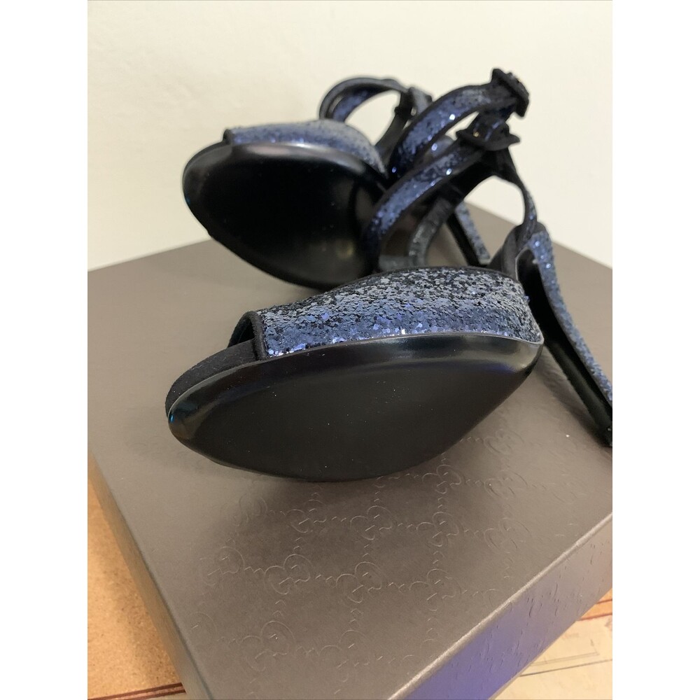 New Gucci Blue Sparkling Glitter Suede Ankle Strap Heel Sandal Size 38 - Picture 5 of 8